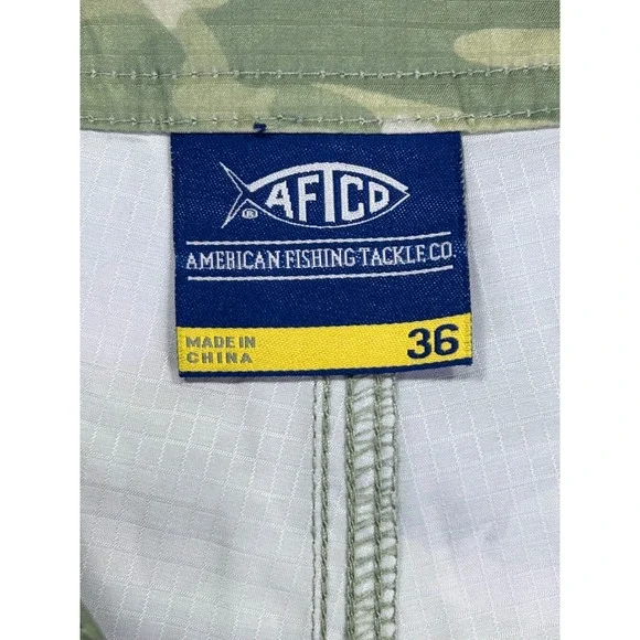 AFTCO Mens 36 Marlin Camo Fishing Cargo Shorts Green Ripstop 6 Pocket - Picture 5 of 8
